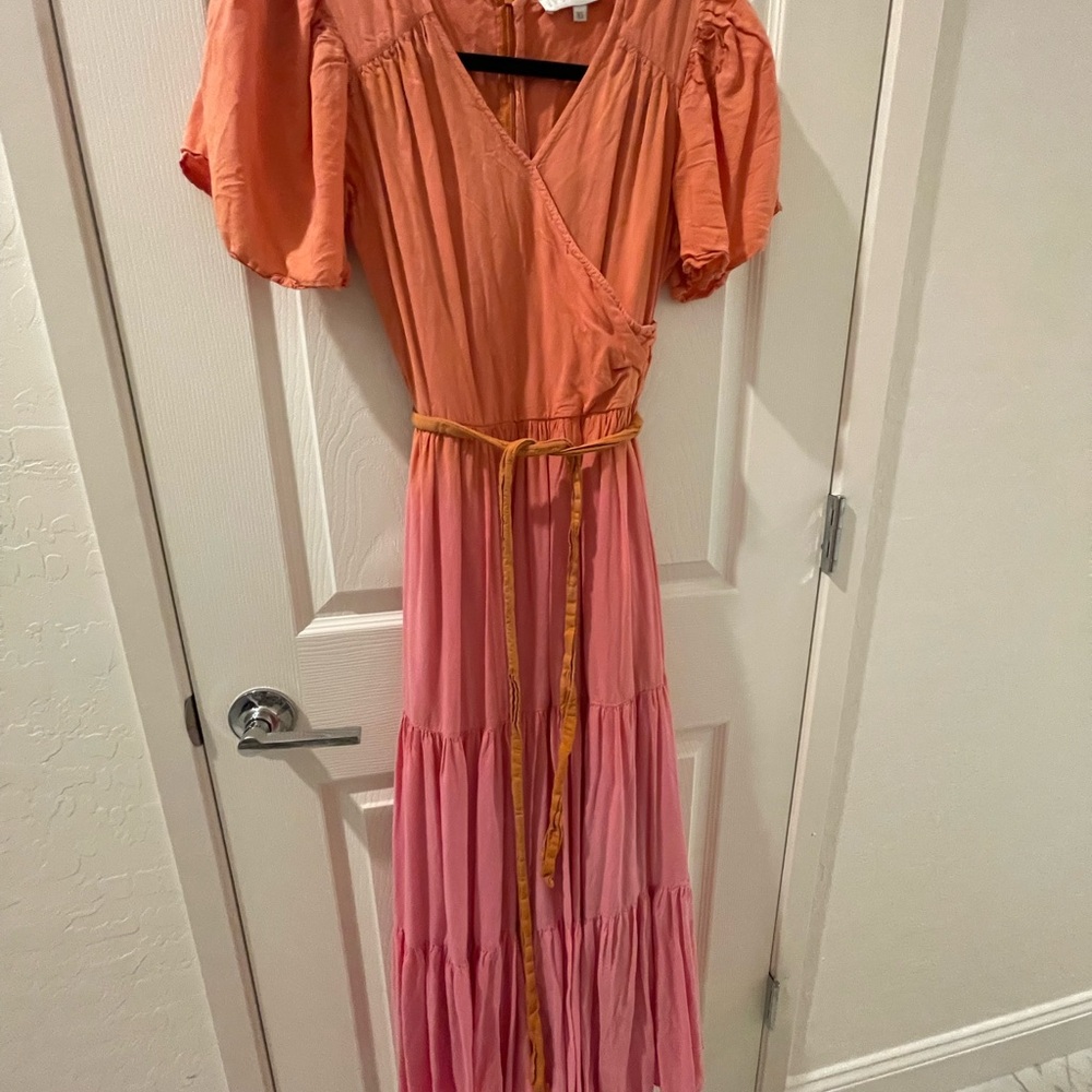 Ivy City Co Orange and Pink Tiered Maxi Sundress
